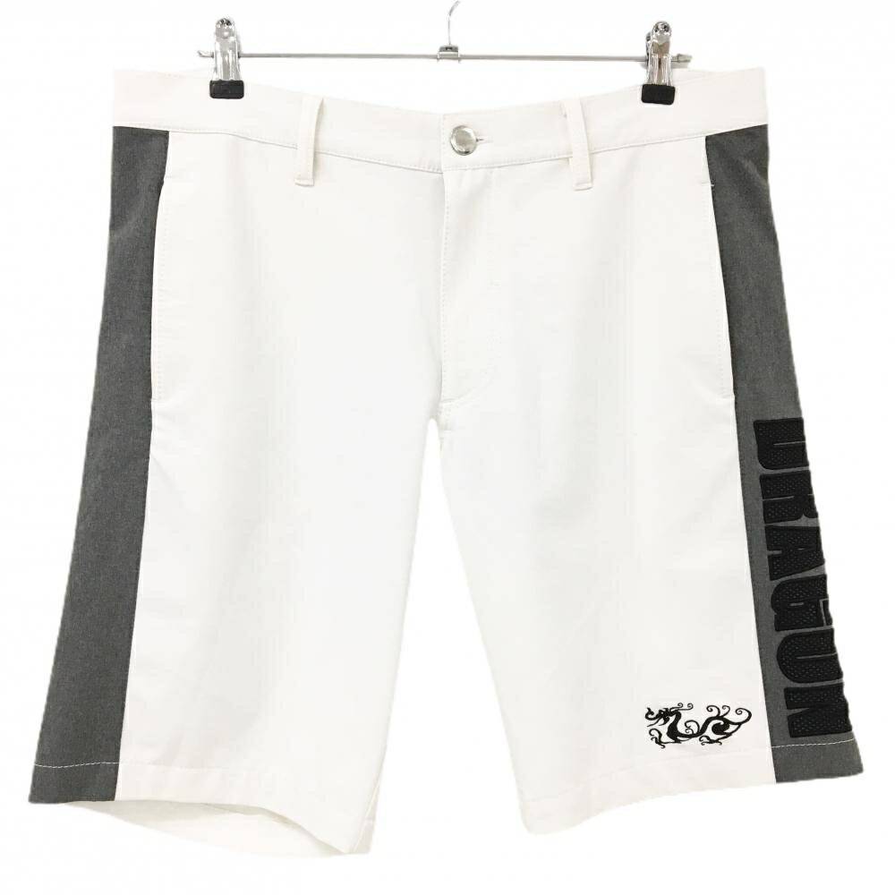 Dance with Dragon - 【美品】ダンスウィズドラゴン ハーフパンツ 白×グレー サイド切替 ロゴ ストレッチ メンズ 4(XL) ゴルフウェア Dance With Dragon