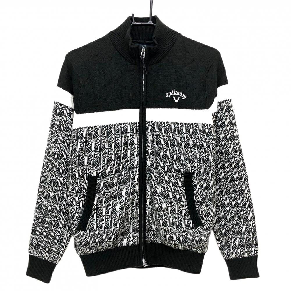 CALLAWAY - 【美品】キャロウェイ ニットジャケット 黒×白 下部総柄 裏地付 メンズ M ゴルフウェア Callaway