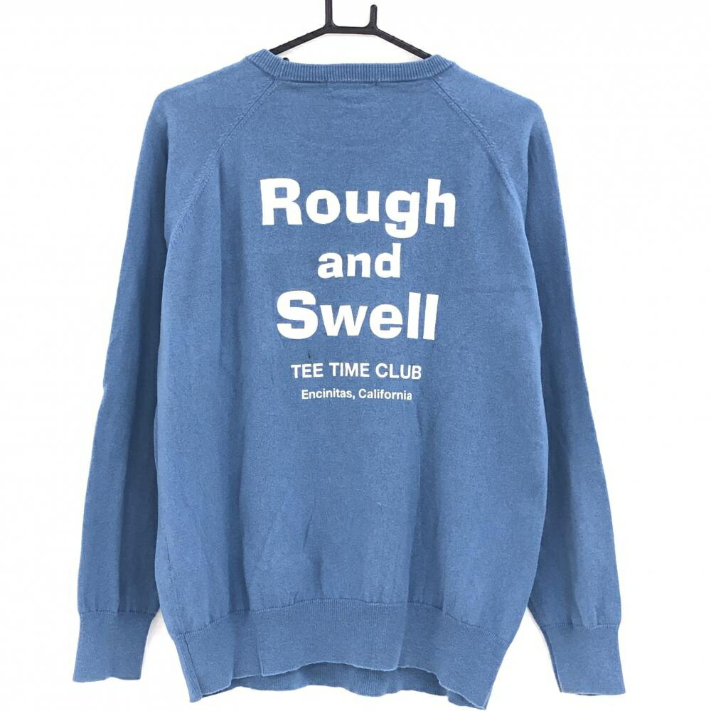 ラフアンドスウェル セーター ブルー×白 コットン混 ニット メンズ L ゴルフウェア rough＆swell