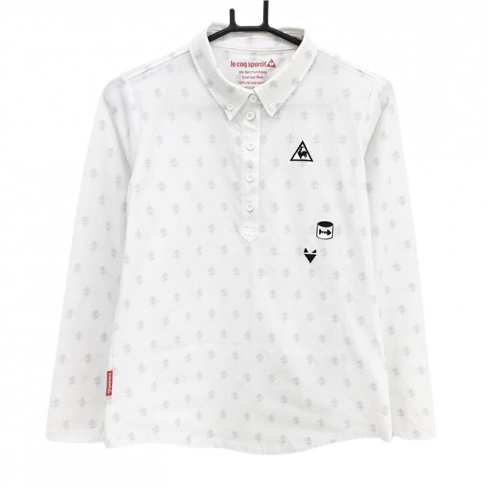 Untitled Sport - 【美品】ルコックゴルフ 長袖ポロシャツ 白×ライトグレー 総柄 ボタンダウン レディース L ゴルフウェア le coq sportif