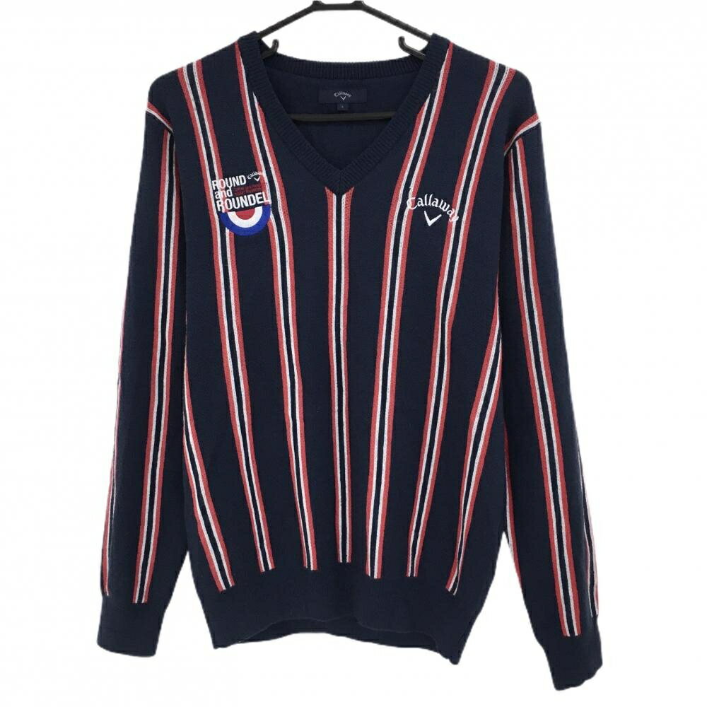Other - 【美品】キャロウェイ セーター ネイビー×レッド ストライプ ウール混 ニット メンズ L ゴルフウェア Callaway