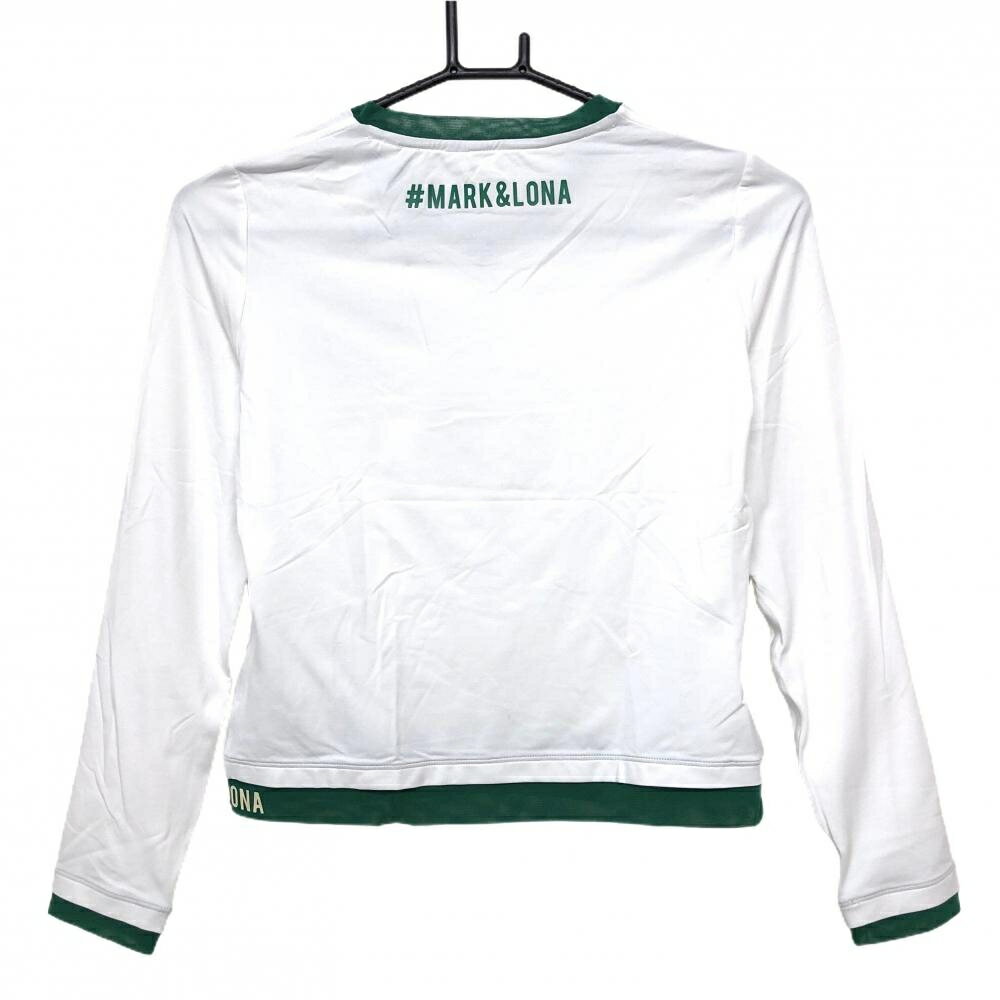 【超美品】マークアンドロナ インナーシャツ 白×グリーン 一部メッシュ Vネック スカル レディース 38(M) ゴルフウェア MARK＆LONA