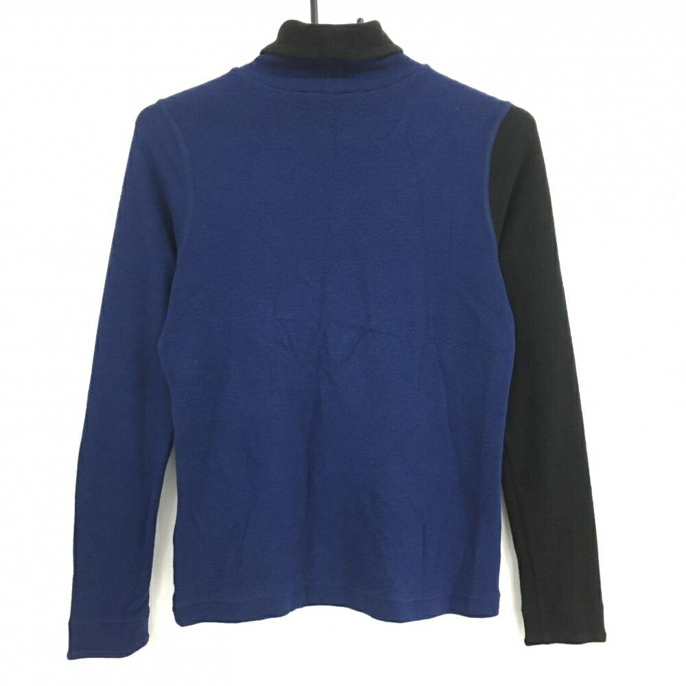 【美品】ホーンガーメント 長袖ハイネックシャツ ネイビー×黒 マークアンドロナ 表微起毛 レディース 38(M) ゴルフウェア MARK＆LONA