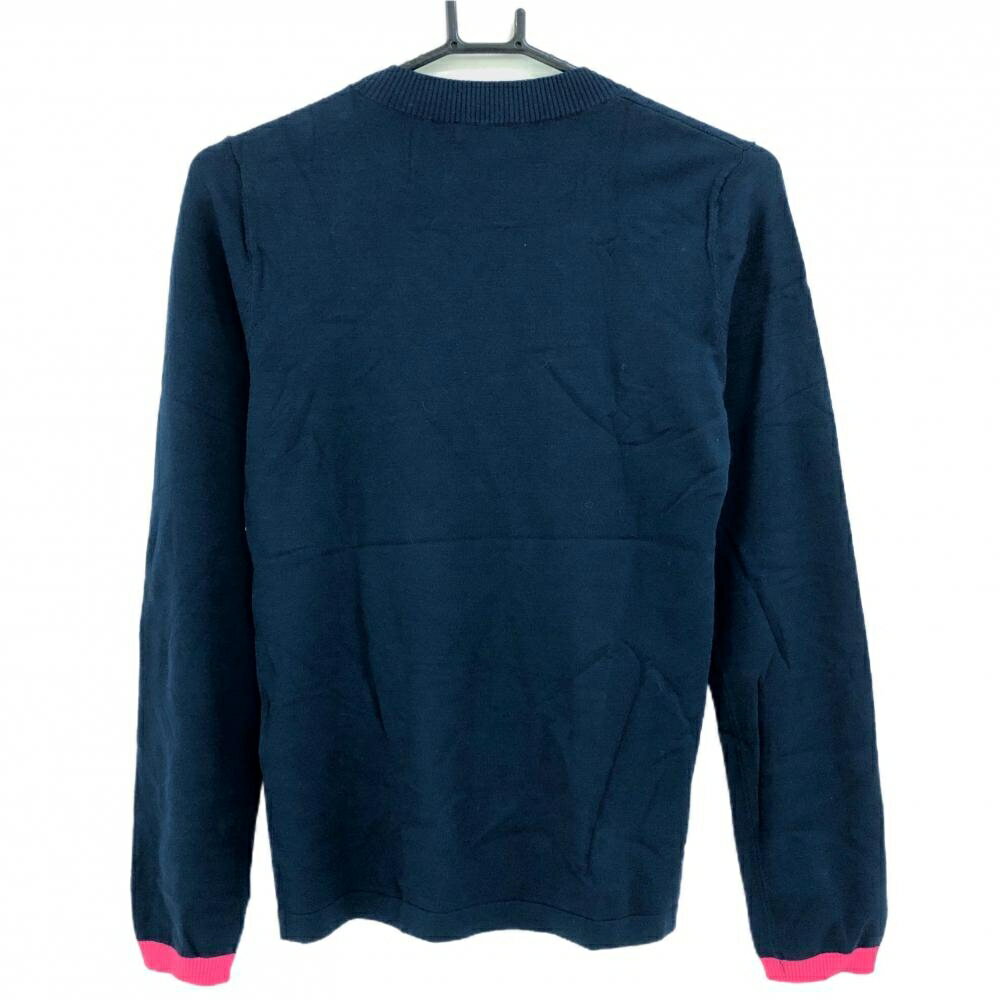 【超美品】ジェイリンドバーグ セーター ネイビー×ピンク ニット 薄手 レーヨン混 レディース S ゴルフウェア J．LINDEBERG