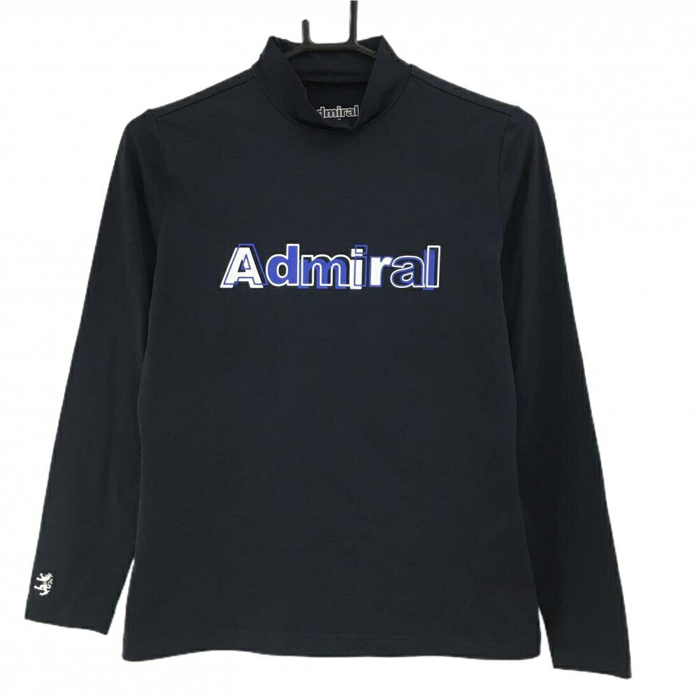 【超美品】アドミラル 長袖ハイネックシャツ ダークネイビー 裏微起毛 フロントロゴ レディース M ゴルフウェア Admiral(4.0)