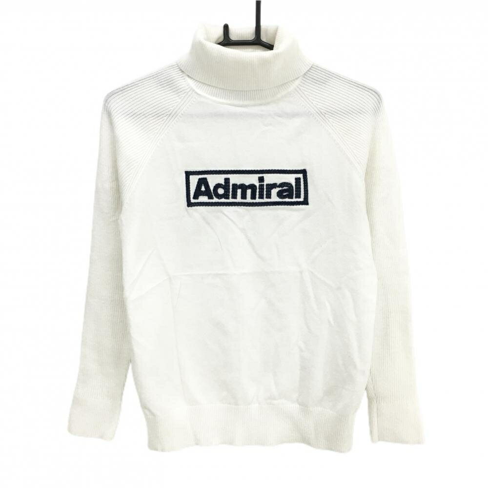 アドミラル タートルネックセーター 白×ネイビー ニット ハイネック レディース M ゴルフウェア Admiral