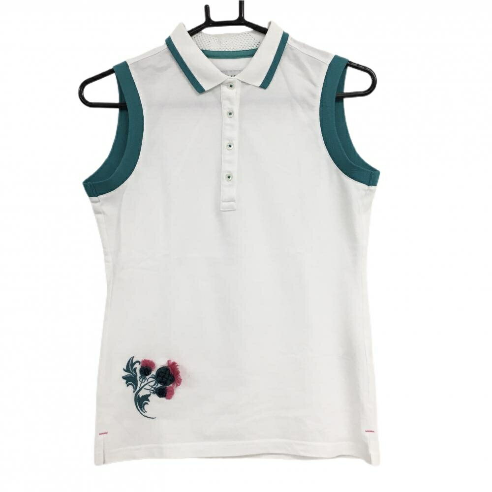 Untitled Sport - 【美品】セントアンドリュース ノースリーブポロシャツ 白×グリーン 右裾花刺しゅう レディース S ゴルフウェア St ANDREWS