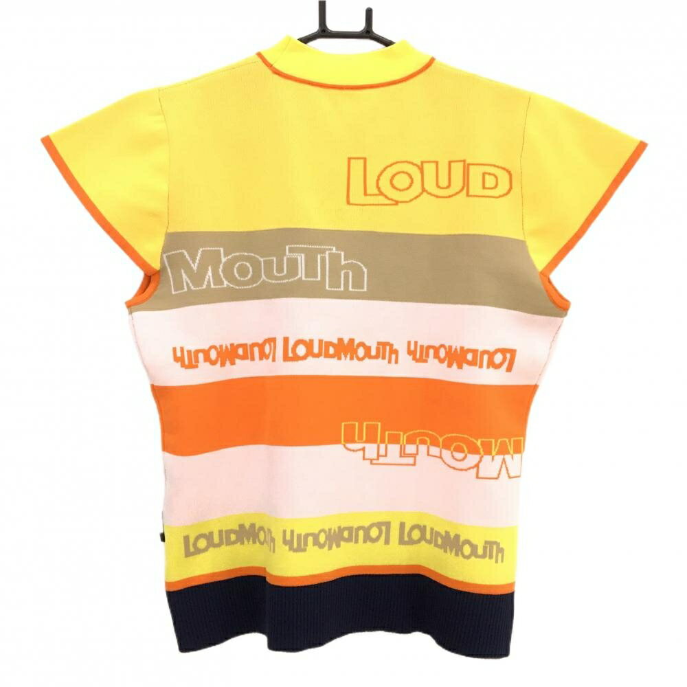 【新品】ラウドマウス 半袖セーター イエロー×オレンジ ボーダー ロゴ ニット レディース LL ゴルフウェア LOUDMOUTH
