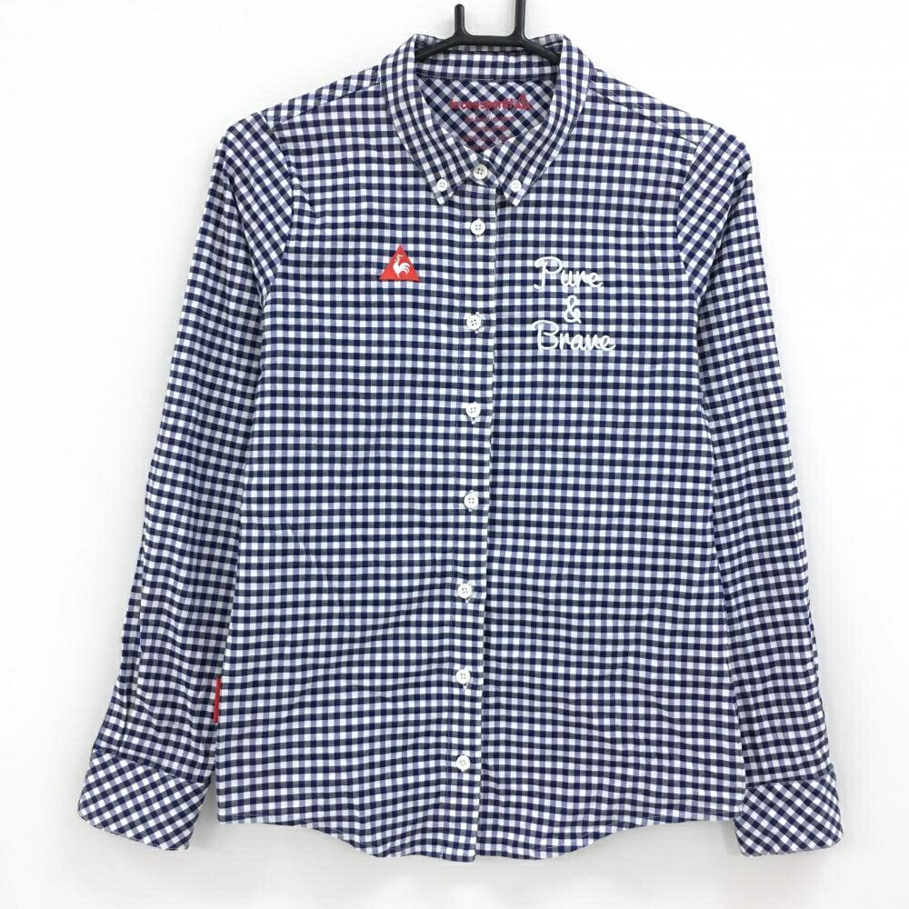 Le Coq - 【超美品】ルコック 長袖シャツ ネイビー×白 ギンガムチェック ボタンダウン 袖口異素材切替 レディース LL ゴルフウェア le coq sportif