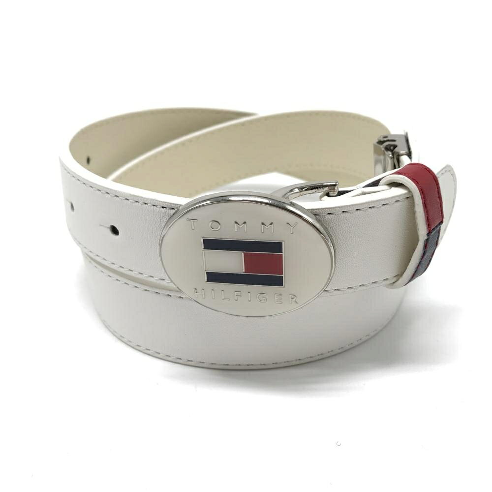 【超美品】トミーヒルフィガー トップ式ベルト 白 バックルロゴ レディース ゴルフウェア Tommy Hilfiger Golf