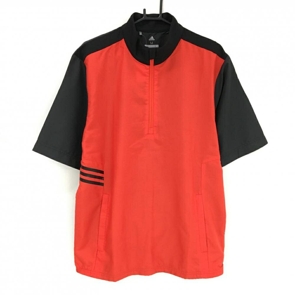 ADIDAS - 【超美品】アディダス 半袖ブルゾン レッド×黒 ハーフジップ サイド3ライン メンズ M ゴルフウェア adidas
