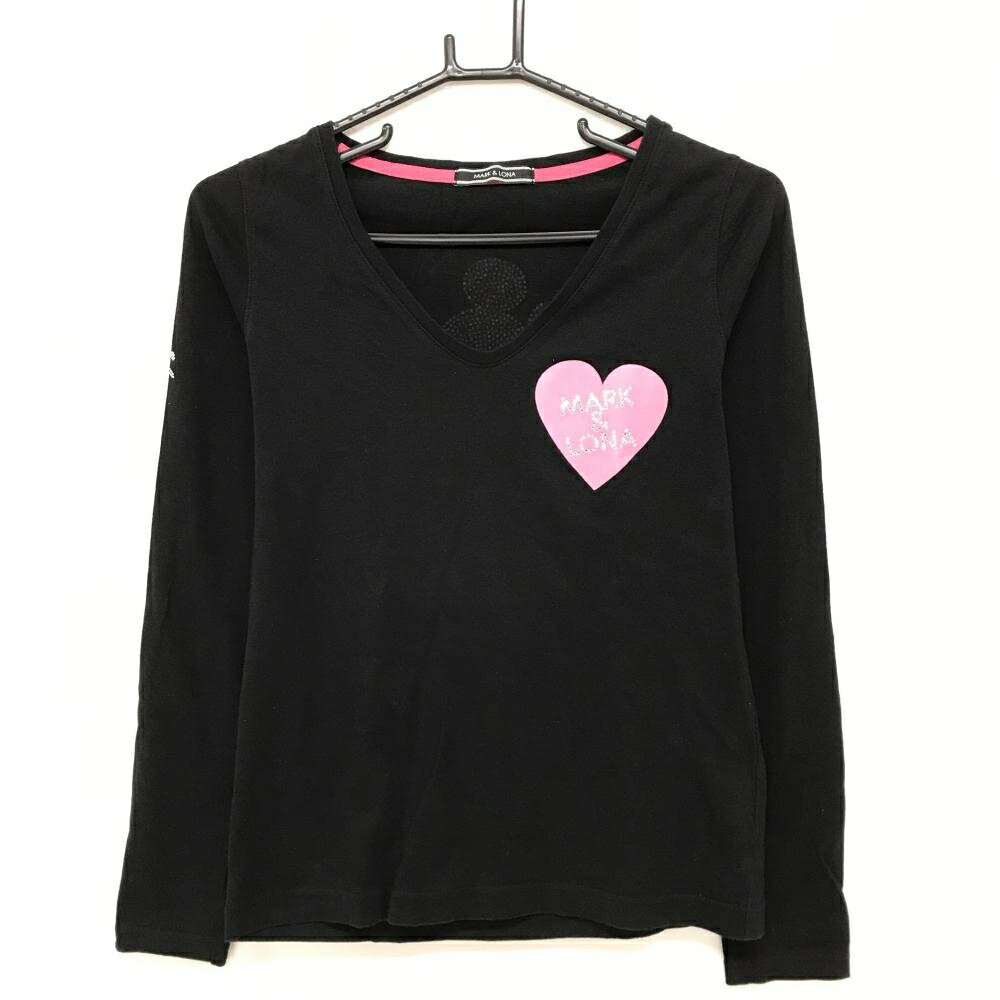 MARK & LONA - 【美品】マークアンドロナ×Disney 長袖Tシャツ 黒 背面ミッキーマウス ラインストーン Vネック レディース M ゴルフウェア MARK＆LONA
