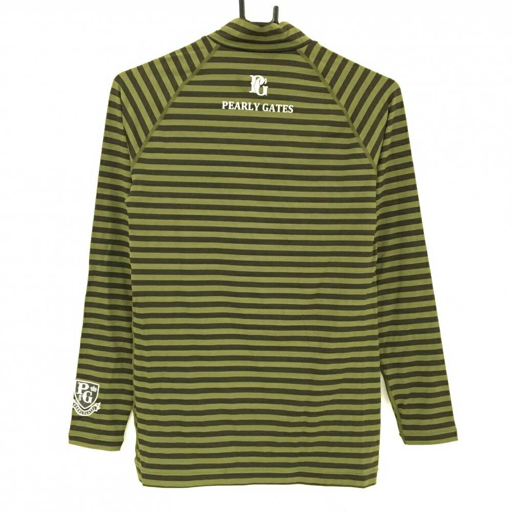 【美品】パーリーゲイツ ハイネックインナーシャツ カーキ×ダークカーキ ボーダー メンズ 4(M) ゴルフウェア PEARLY GATES
