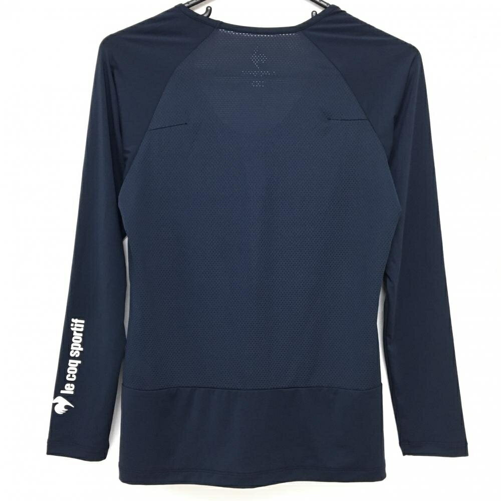 【超美品】ルコックゴルフ インナーシャツ ネイビー 身頃メッシュ ストレッチ Uネック レディース M ゴルフウェア le coq sportif