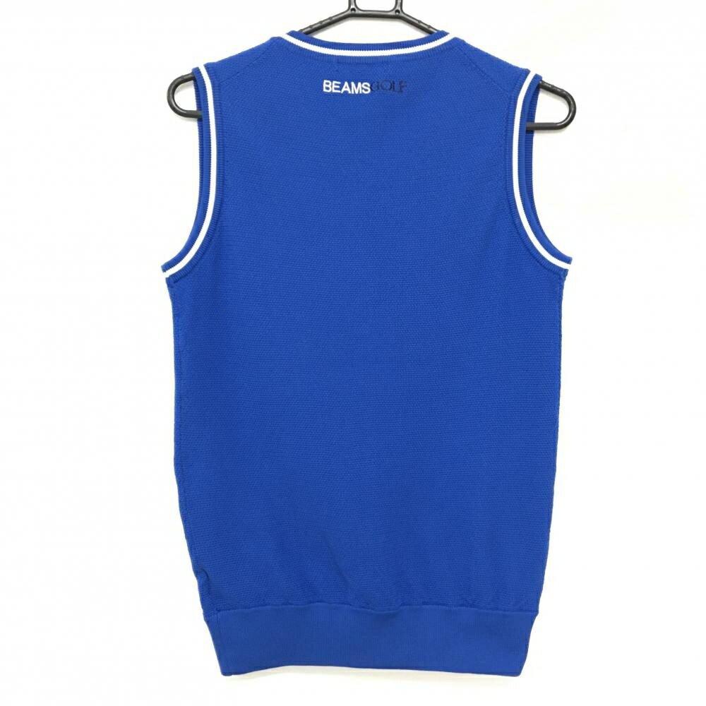 【超美品】ビームスゴルフ ニットベスト ブルー×白 Vネック ロゴ刺しゅう レディース M ゴルフウェア BEAMS GOLF