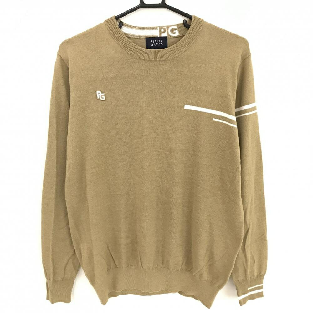 Other - 【超美品】パーリーゲイツ セーター ベージュ×白 袖ライン ウール混 ニット メンズ 4(M) ゴルフウェア 2024年モデル PEARLY GATES