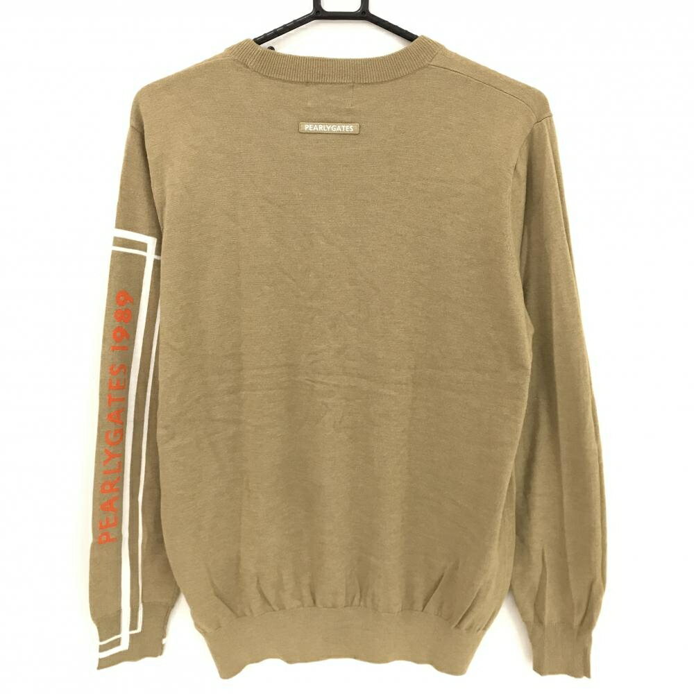 【超美品】パーリーゲイツ セーター ベージュ×白 袖ライン ウール混 ニット メンズ 4(M) ゴルフウェア 2024年モデル PEARLY GATES