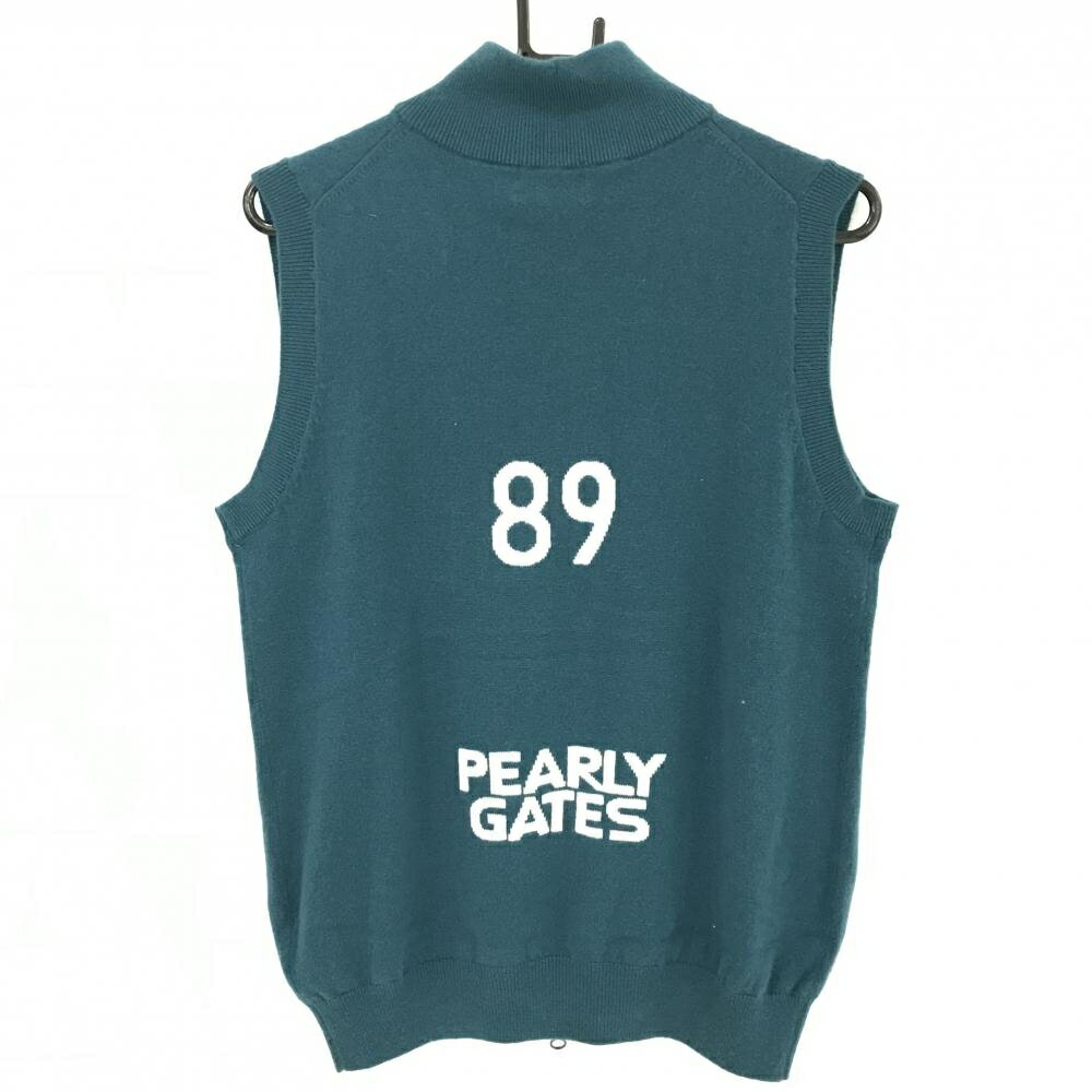 【超美品】パーリーゲイツ ニットベスト グリーン×白 カシミヤ100％ フルジップ メンズ 4(M) ゴルフウェア PEARLY GATES