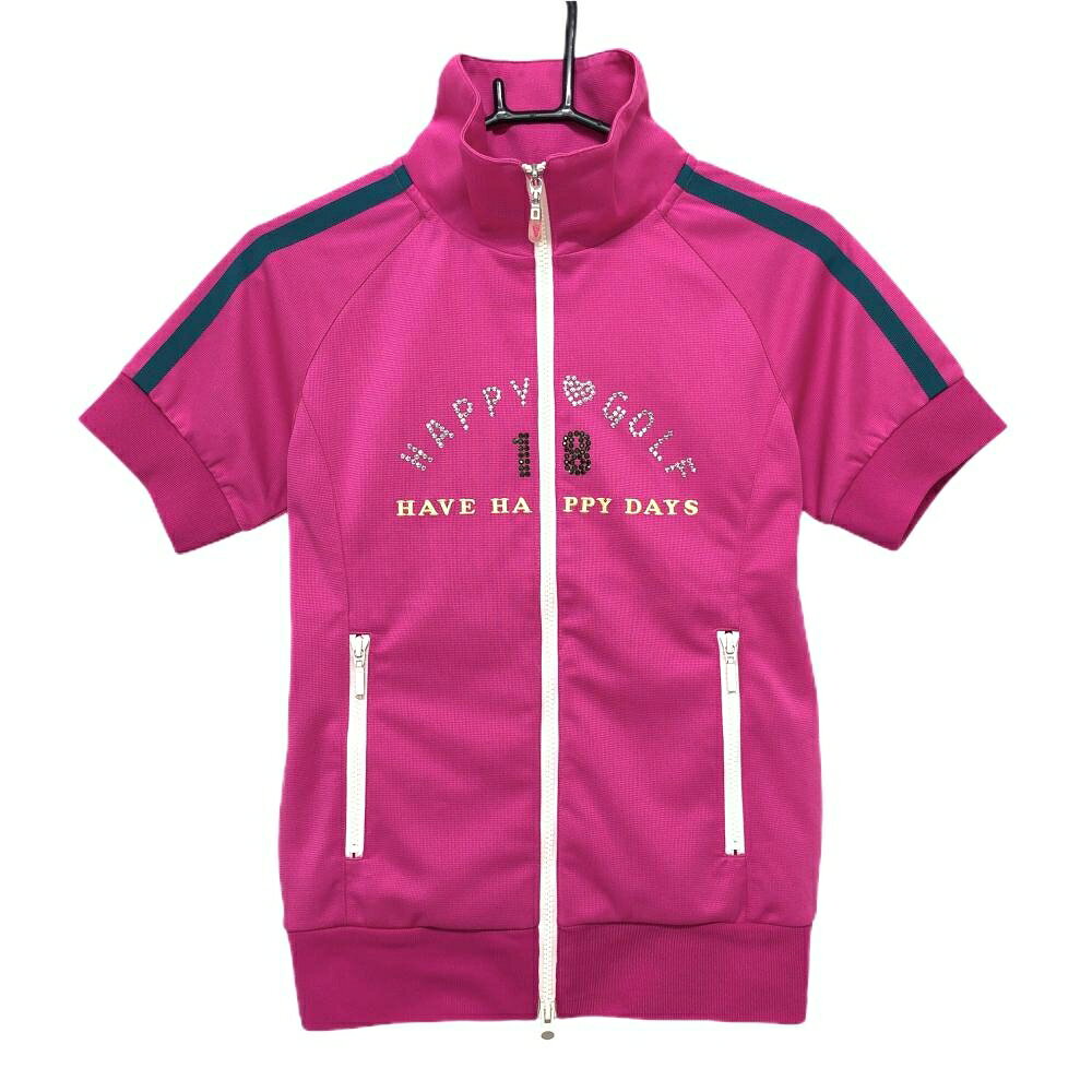 フィラゴルフ 半袖ジャケット ピンク×白 肩2ライン フロントスタッズ レディース M ゴルフウェア FILA GOLF
