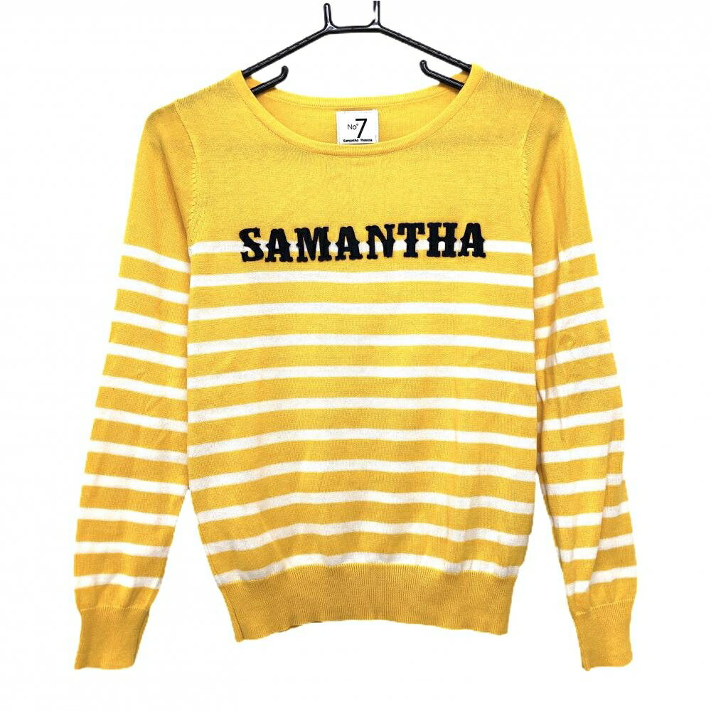 【美品】サマンサタバサNo.7 セーター イエロー×白 ボーダー レディース 38(M) ゴルフウェア Samantha Thavasa