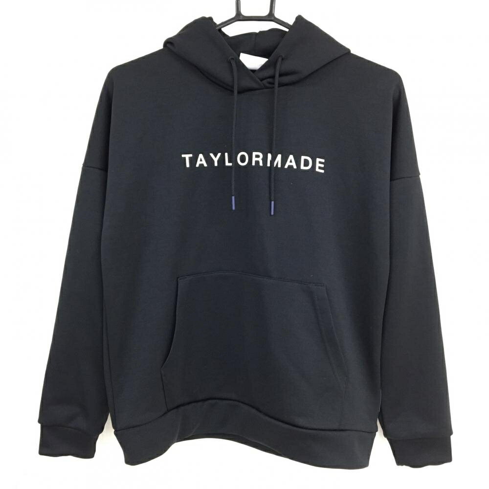 【超美品】テーラーメイド パーカー 黒×白 胸ロゴプリント 腹部ポケット レディース M ゴルフウェア TaylorMade
