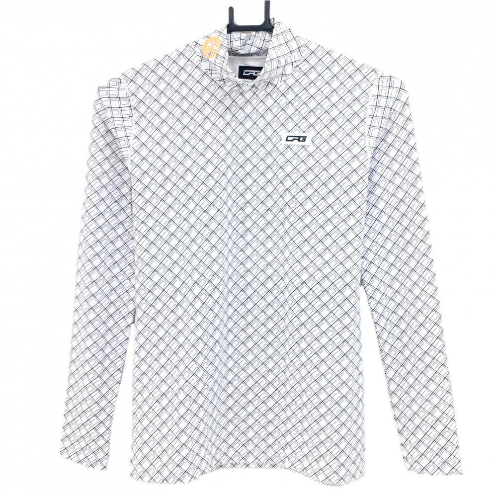 【超美品】CPG 長袖ハイネックシャツ 白×黒×グレー 総柄 ネックロゴ レディース 1(...