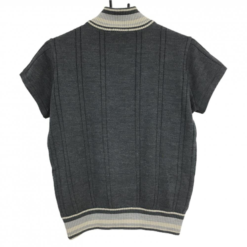 【美品】マリクレール 半袖ハイネックセーター 杢ダークグレー系×ベージュ系×ライトグレー系 レディース M ゴルフウェア marie claire