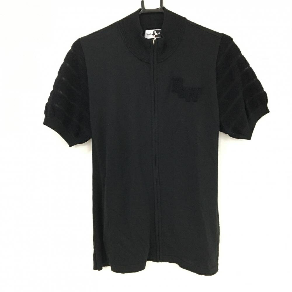 Untitled Sport - 【超美品】ブラックアンドホワイト 半袖ニットジップジャケット 黒 ウール混 袖一部透け感 レディース 3(L) ゴルフウェア Black＆White
