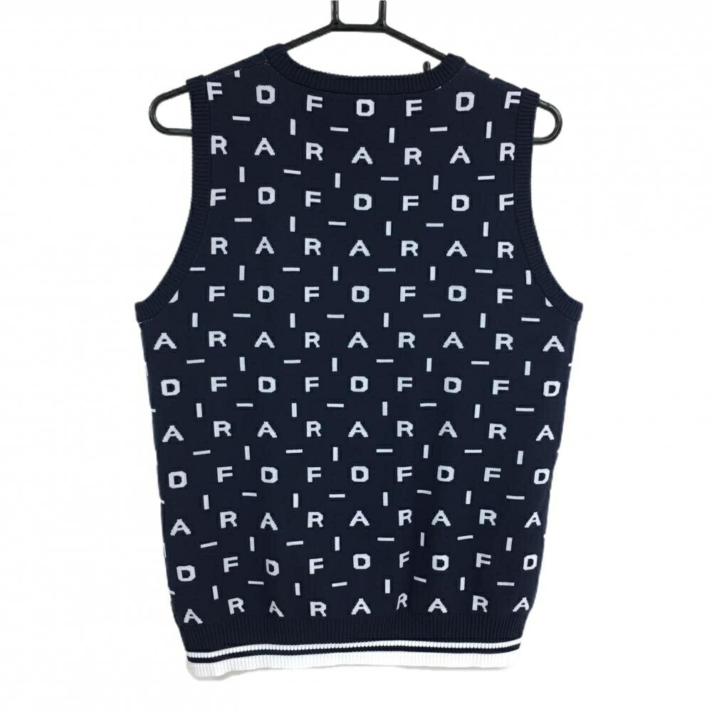 【超美品】フィドラ ニットベスト ネイビー×白 英字総柄 ロゴワッペン レディース XL/TG ゴルフウェア FIDRA