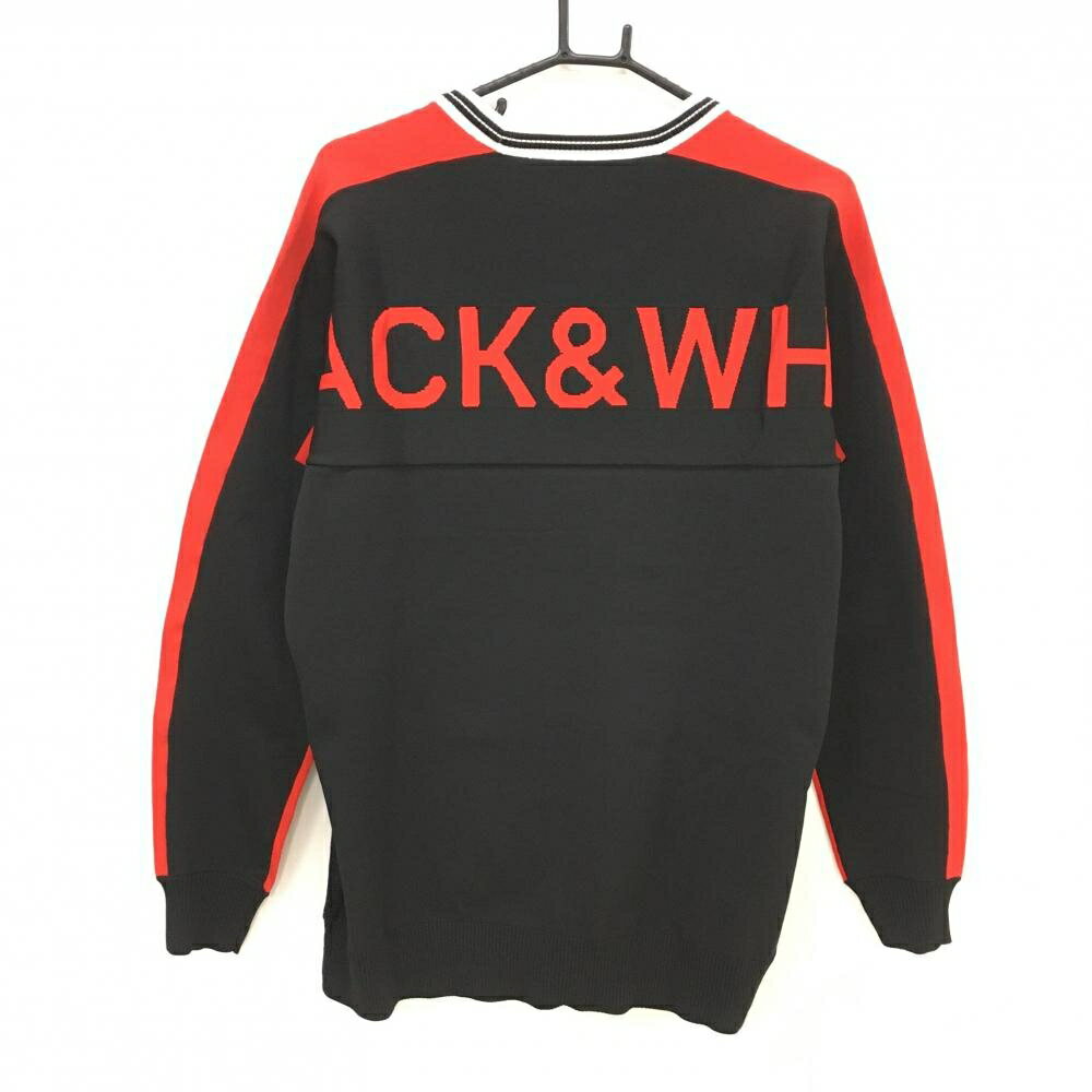 【超美品】ブラックアンドホワイト セーター 黒×レッド 背面ビッグロゴ ニット メンズ LL ゴルフウェア Black＆White