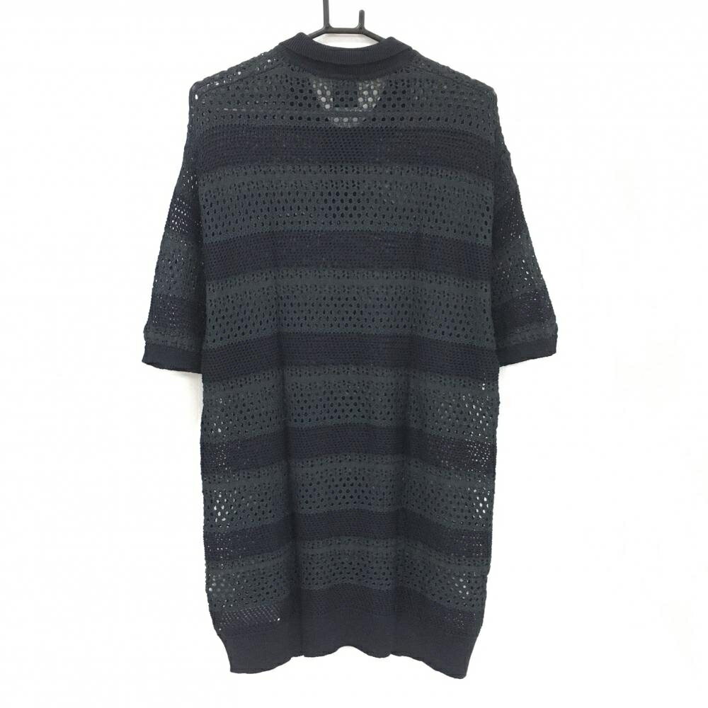 【美品】ニューエラ 半袖セーター ネイビー×ダークグレー ボーダー風 ざっくり ニット メンズ XXLARGE ゴルフウェア New Era