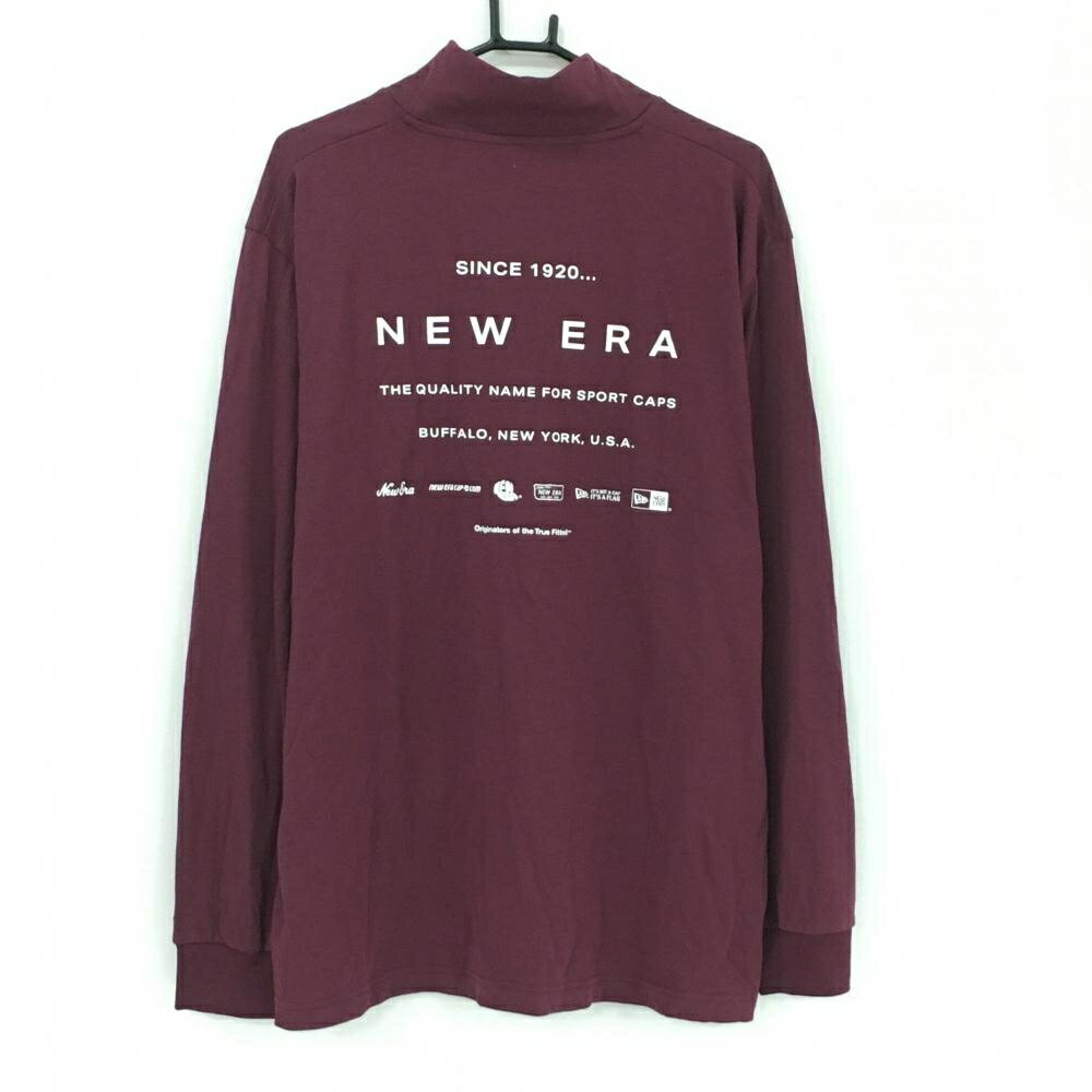 【超美品】ニューエラ 長袖ハイネックシャツ ボルドー 背面プリント メンズ XXLARGE ゴルフウェア 大きいサイズ New Era