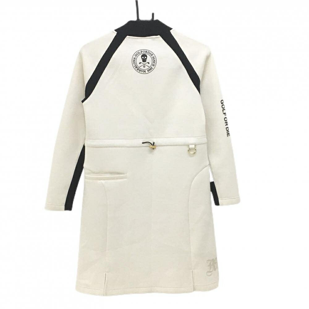 【美品】マークアンドロナ ハイネックワンピース 白×黒 ダンボールニット調 レディース 38(M) ゴルフウェア 2024年モデル MARK＆LONA