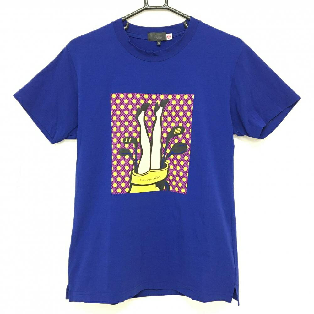 Dance with Dragon - 【美品】ダンスウィズドラゴン Tシャツ ブルー×イエロー 一部ドット メンズ 2(M) ゴルフウェア Dance With Dragon