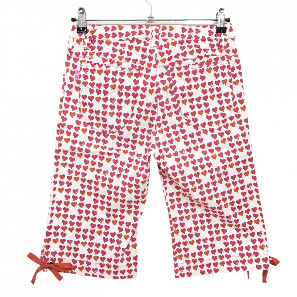 【超美品】ビバハート ハーフパンツ 白×ピンク ハート柄 裾リボン レディース 40(M) ゴルフウェア VIVA HEART