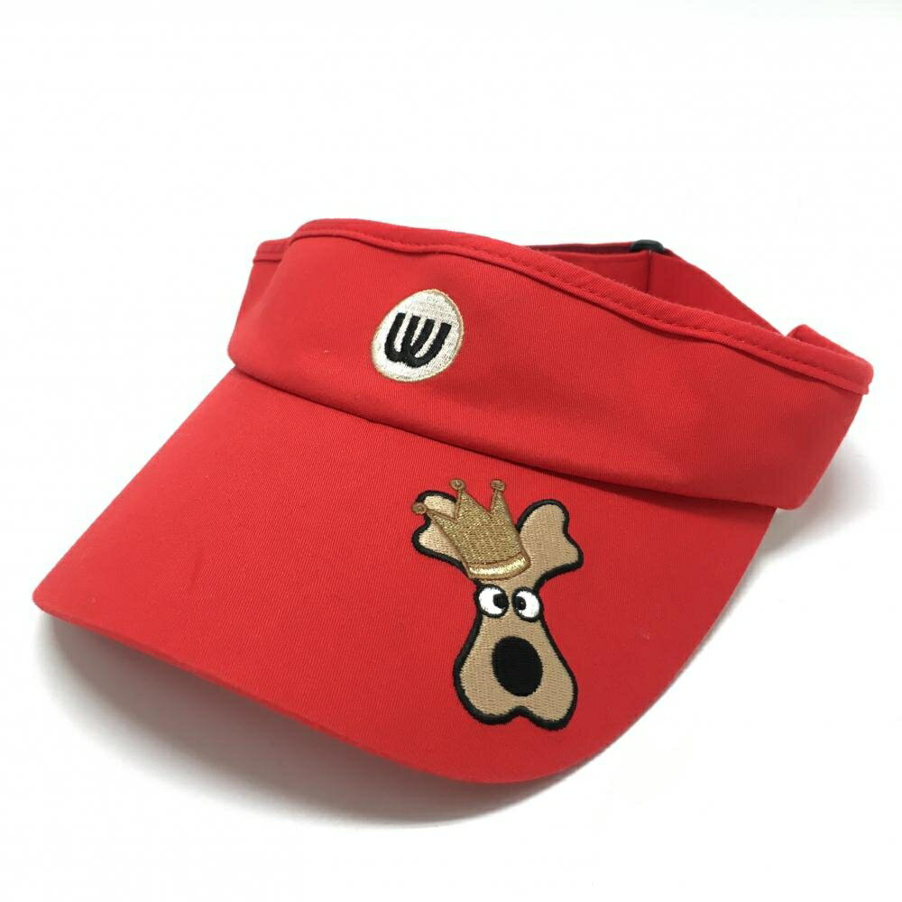 【美品】MUスポーツ サンバイザー レッド×ベージュ 犬刺しゅう ゴルフウェア M・U SPORTS
