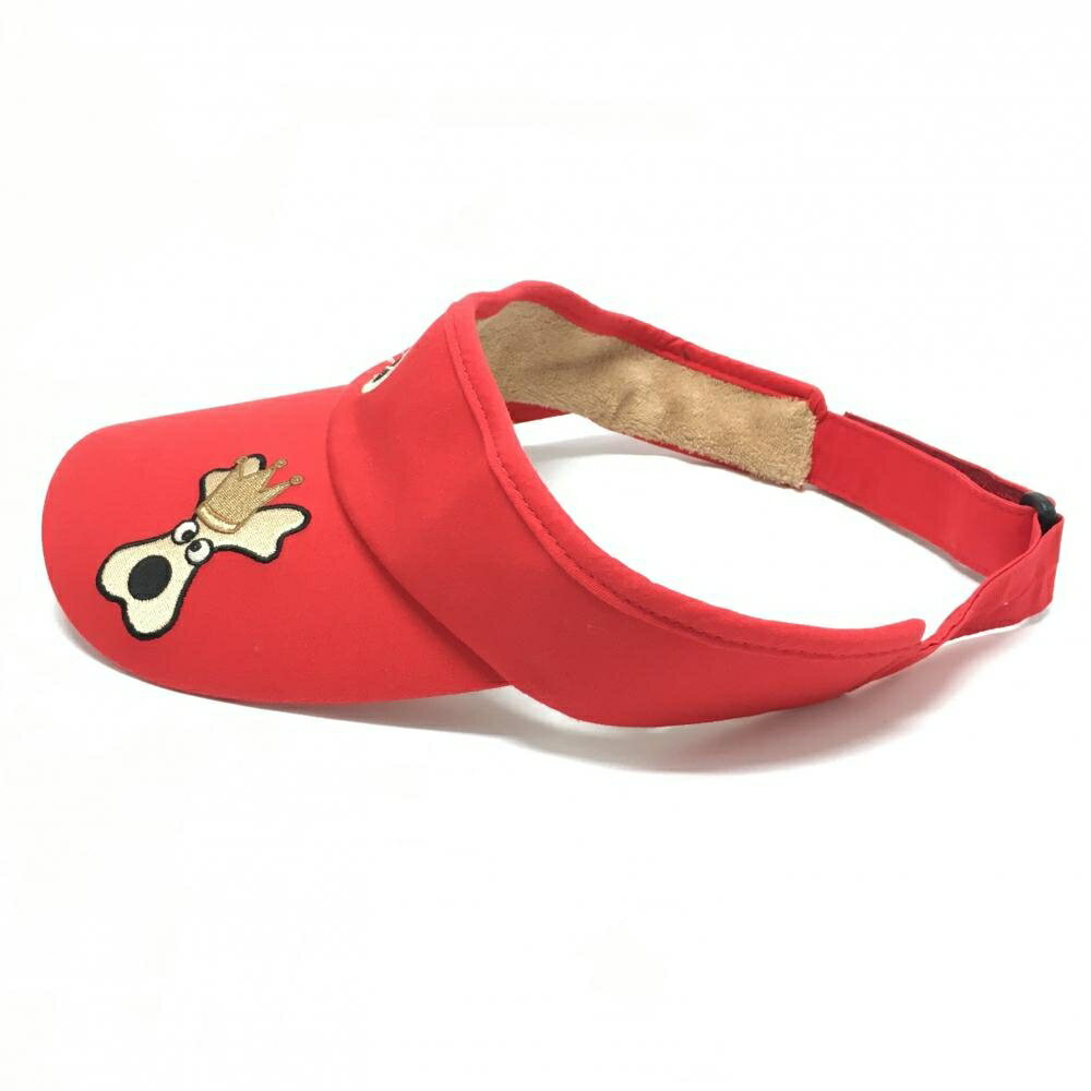 【美品】MUスポーツ サンバイザー レッド×ベージュ 犬刺しゅう ゴルフウェア M・U SPORTS