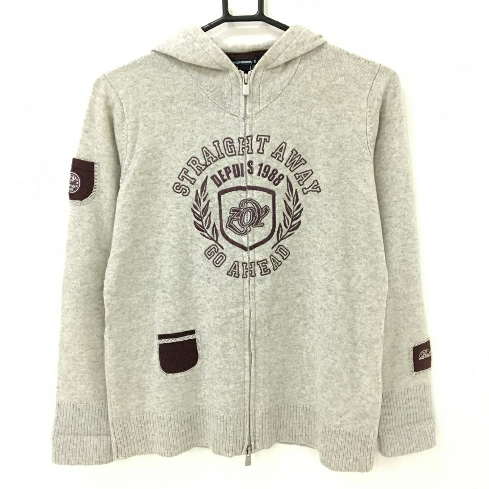 Untitled Sport - ゾーイ ニットジップパーカー 杢グレー×ブラウン ウールカシミヤ混 ロゴ刺しゅう レディース 40(L) ゴルフウェア ZOY