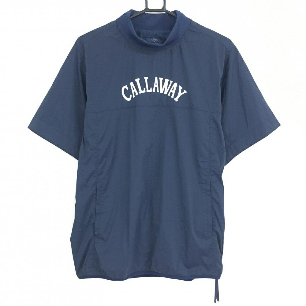 CALLAWAY - 【超美品】キャロウェイ 半袖ハイネックスニード ネイビー×白 裏地メッシュ サイドジップ フロントロゴ メンズ LL ゴルフウェア Callaway