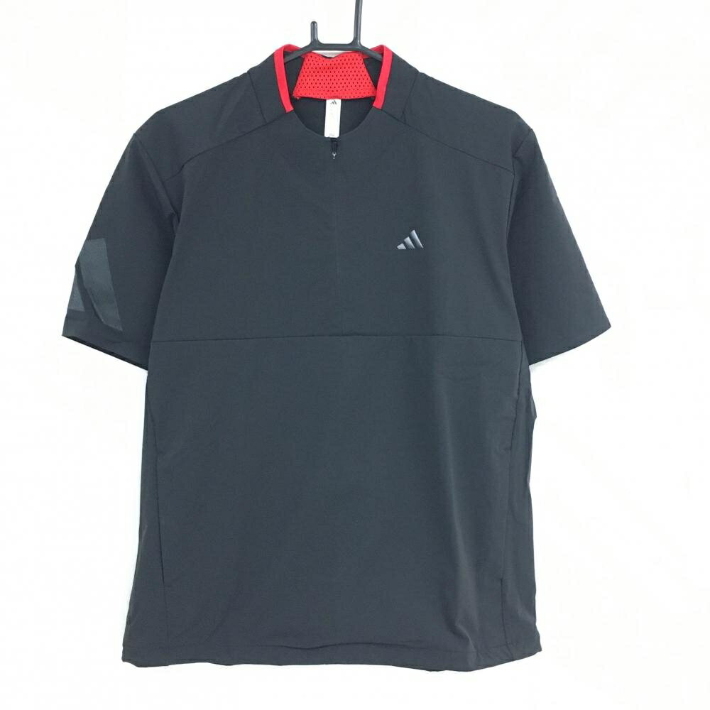 ADIDAS - 【新品】アディダス 半袖ブルゾン 黒×レッド ハーフジップ ドローコード メンズ L ゴルフウェア adidas