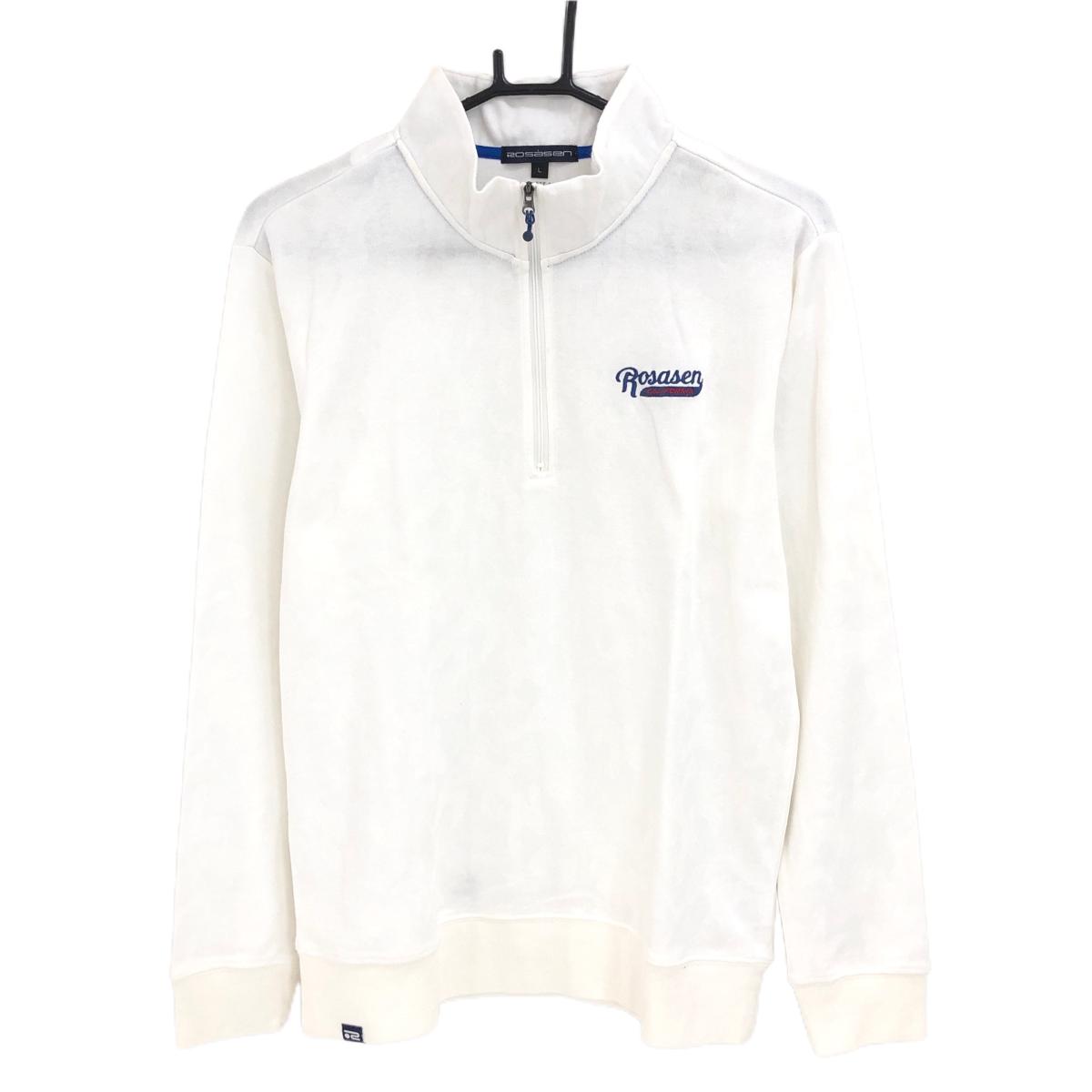Shirts - 【美品】ロサーセン 長袖ハイネックシャツ 白 ロゴネイビー カモフラ風地模様 ハーフジップ メンズ L ゴルフウェア Rosasen