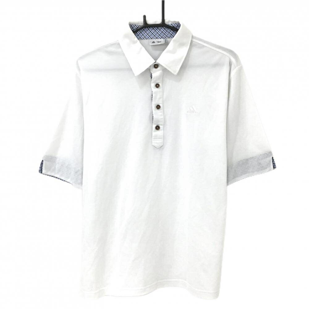 SINACOVA GOLF - 【美品】アディダス 半袖ポロシャツ 白×ブルー 前立て裏・袖口チェック ロゴ刺しゅう メンズ XO/XXG ゴルフウェア 大きいサイズ adidas