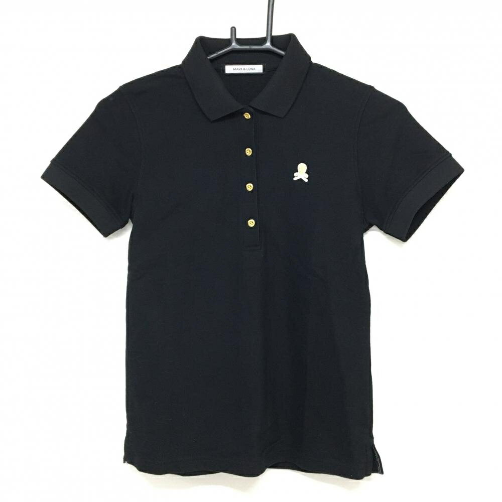 MARK & LONA - 【美品】マークアンドロナ 半袖ポロシャツ 黒 襟裏ロゴ ミニスカルワッペン レディース 36(S) ゴルフウェア MARK＆LONA