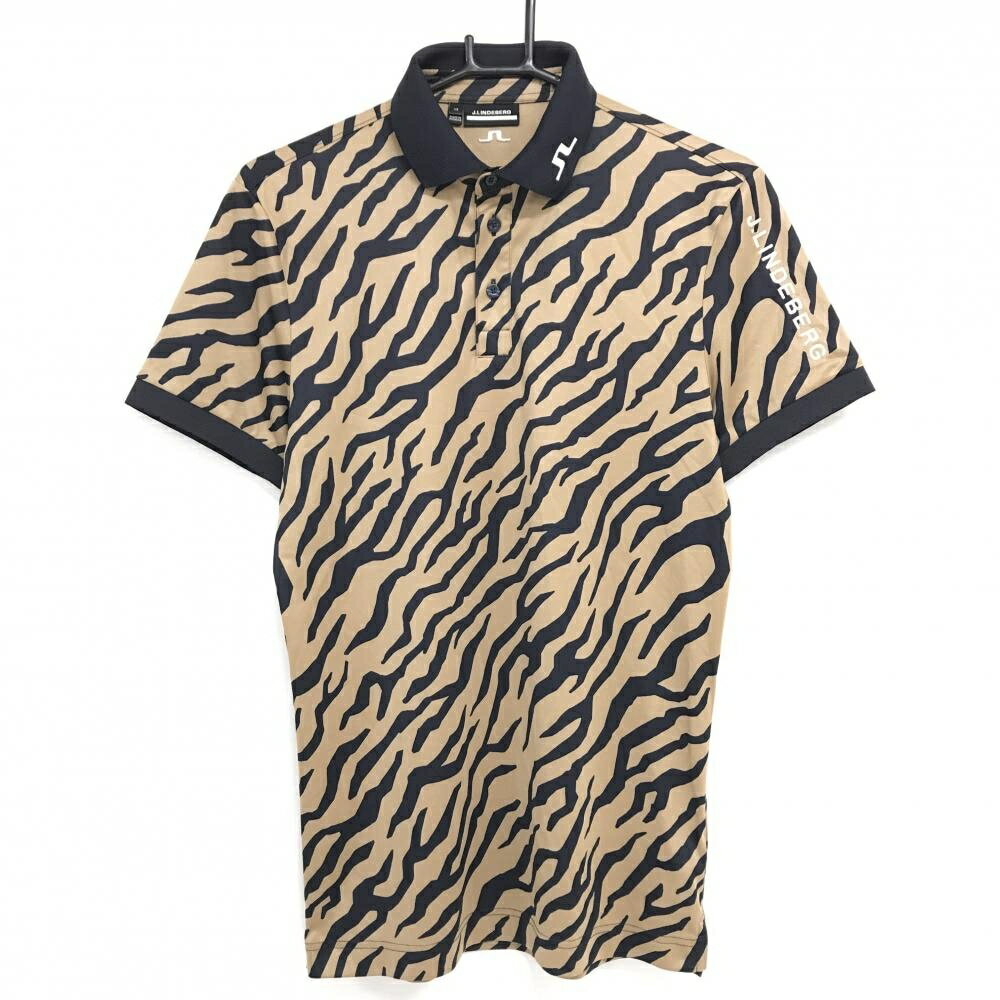【超美品】ジェイリンドバーグ 半袖ポロシャツ ブラウン×黒 ゼブラ柄 メンズ XS ゴルフウェア J．LINDEBERG