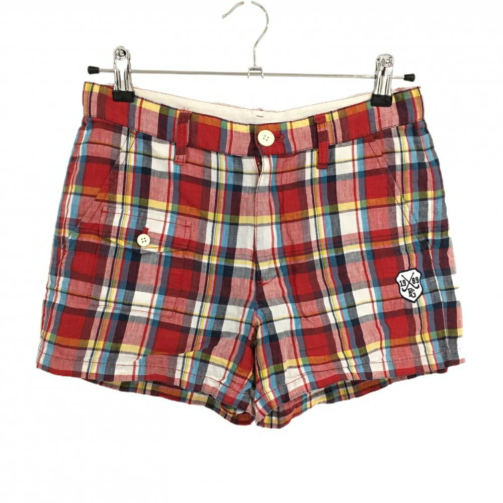 【超美品】パーリーゲイツ ショートパンツ レッド×白×イエロー チェック 麻100％ ...