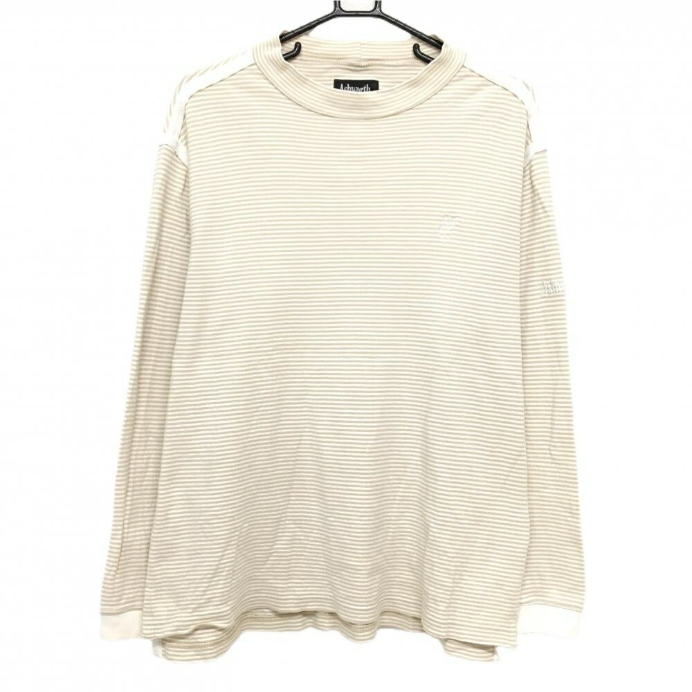Ashworth - 【美品】アシュワース 長袖Tシャツ 白×ベージュ ボーダー コットン100％ メンズ M ゴルフウェア ASHWORTH