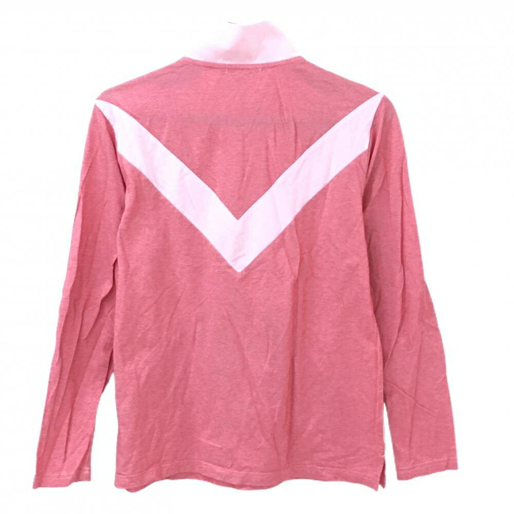 【美品】MUスポーツ 長袖ハイネックシャツ 杢レッド×ピンク ラインストーンロゴ レディース 44(XL) ゴルフウェア M・U SPORTS