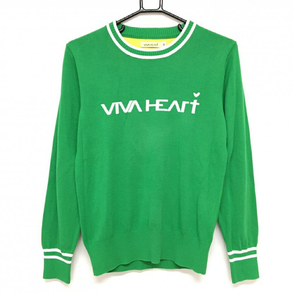 VIVA HEART - 【美品】ビバハート セーター グリーン×白 フロントロゴ ニット レディース 42(L) ゴルフウェア VIVA HEART