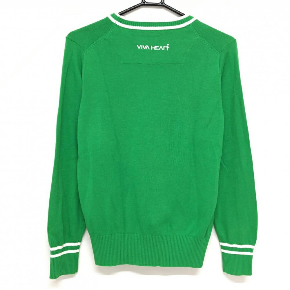【美品】ビバハート セーター グリーン×白 フロントロゴ ニット レディース 42(L) ゴルフウェア VIVA HEART