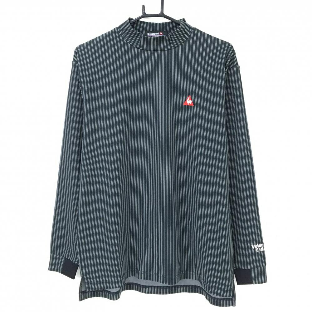 Other - 【美品】ルコックゴルフ 長袖ハイネックシャツ 黒×白系 ストライプ ロゴ刺しゅう メンズ L ゴルフウェア le coq sportif